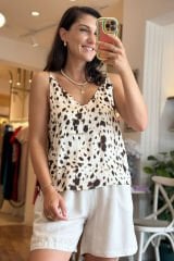 Leopar Desen Askılı Saten Bluz (Değişim Ve İade Yoktur)