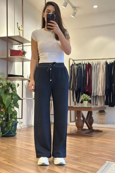 Lacivert Yüksek Bel Modal Kumaş Eşofman Altı