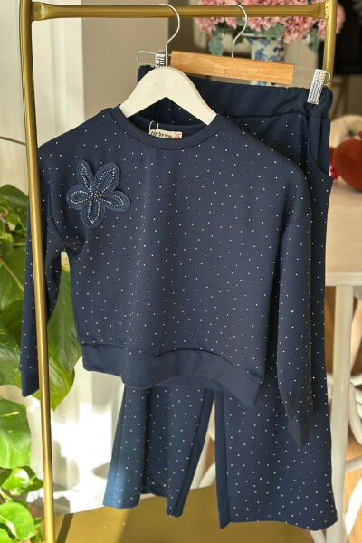 Lacivert Taşlı Çocuk Modal Eşofman