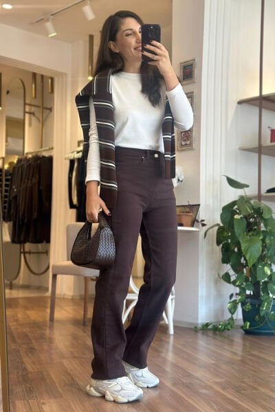 ZR Acı Kahve Likralı Straight Jean