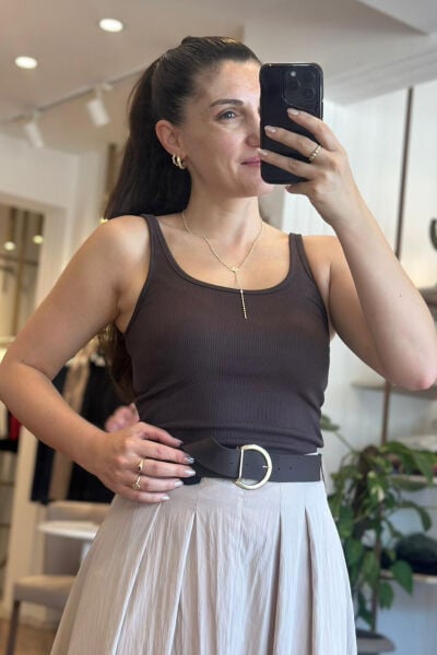 Kahverengi Askılı Kaşkorse Likralı Body