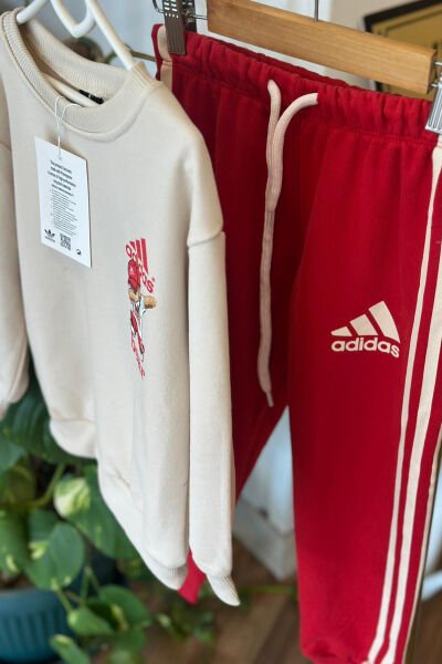 Krem Adidas Bear Çocuk Eşofman Takımı