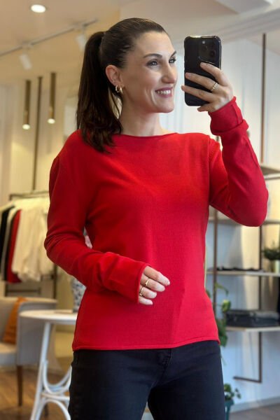 Kırmızı Uzun Kollu Triko Body