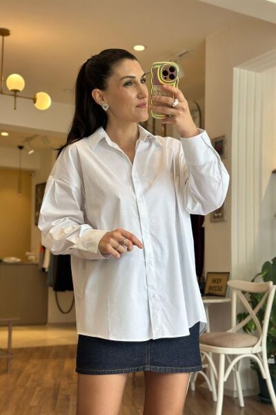 Zra Beyaz Pamuklu Oversize Gömlek