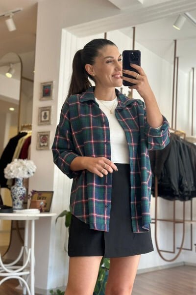 Yeşil Yün Dokulu Ekose Gömlek