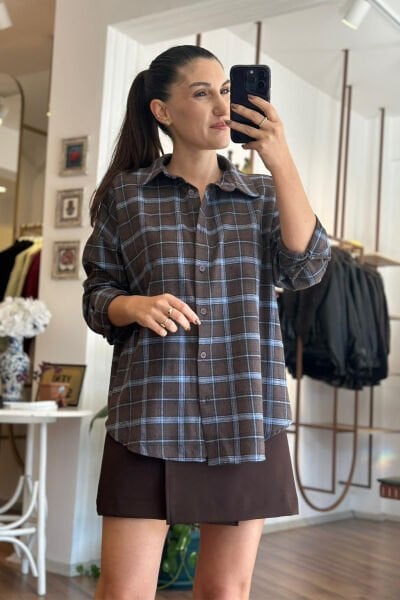 Kahverengi Yün Dokulu Ekose Gömlek