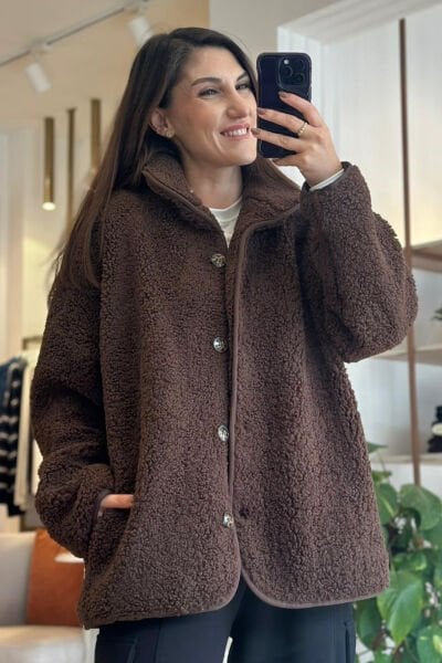 Acı Kahve İçi Astarlı ve Dolgun Teddy Mont