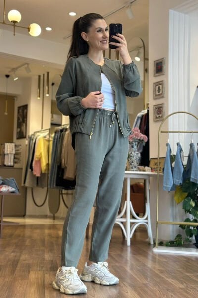 Haki Tensel Kumaş Ceket Pantolon Takım