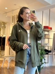 NF Haki Fermuarlı Unisex Kapüşonlu Sweatshirt (Değişim ve İade Yoktur)