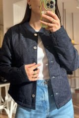 Baklava Desen Astarlı Denim Ceket