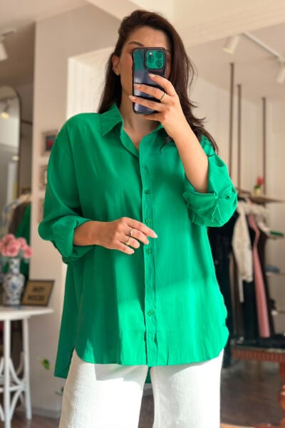 Yeşil Modal Kumaş Oversize Gömlek