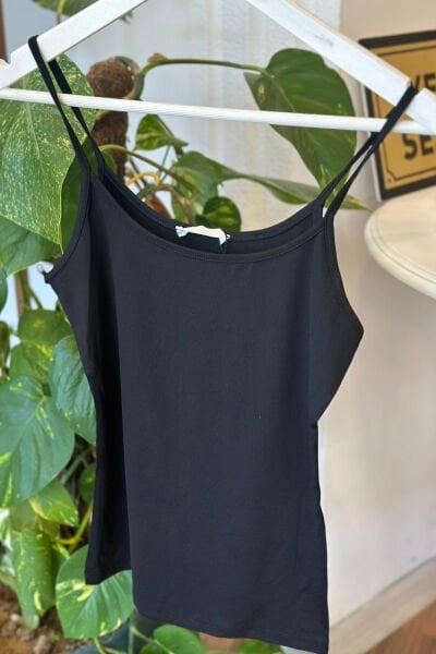 Siyah İp Askılı Likralı Body