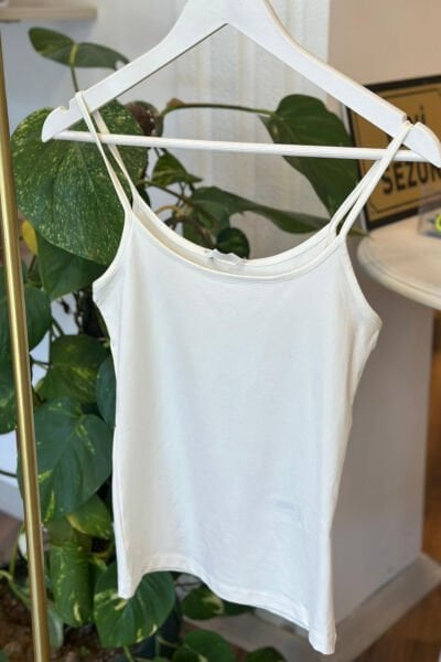 Ekru İp Askılı Likralı Body