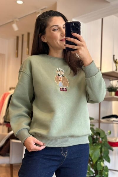 Yeşil İçi Şardonlu ve Pamuklu Sweatshirt