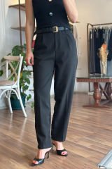 Siyah Yüksek Bel Havuç Model Kumaş Pantolon