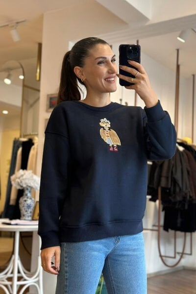 Lacivert İçi Şardonlu ve Pamuklu Sweatshirt