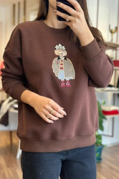 Kahve İçi Şardonlu ve Pamuklu Sweatshirt