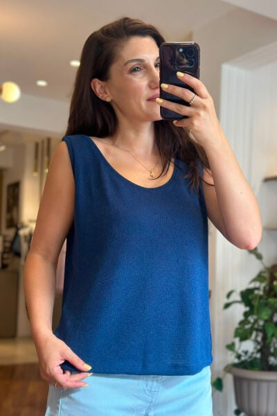 Lacivert Merserize Askılı Bluz