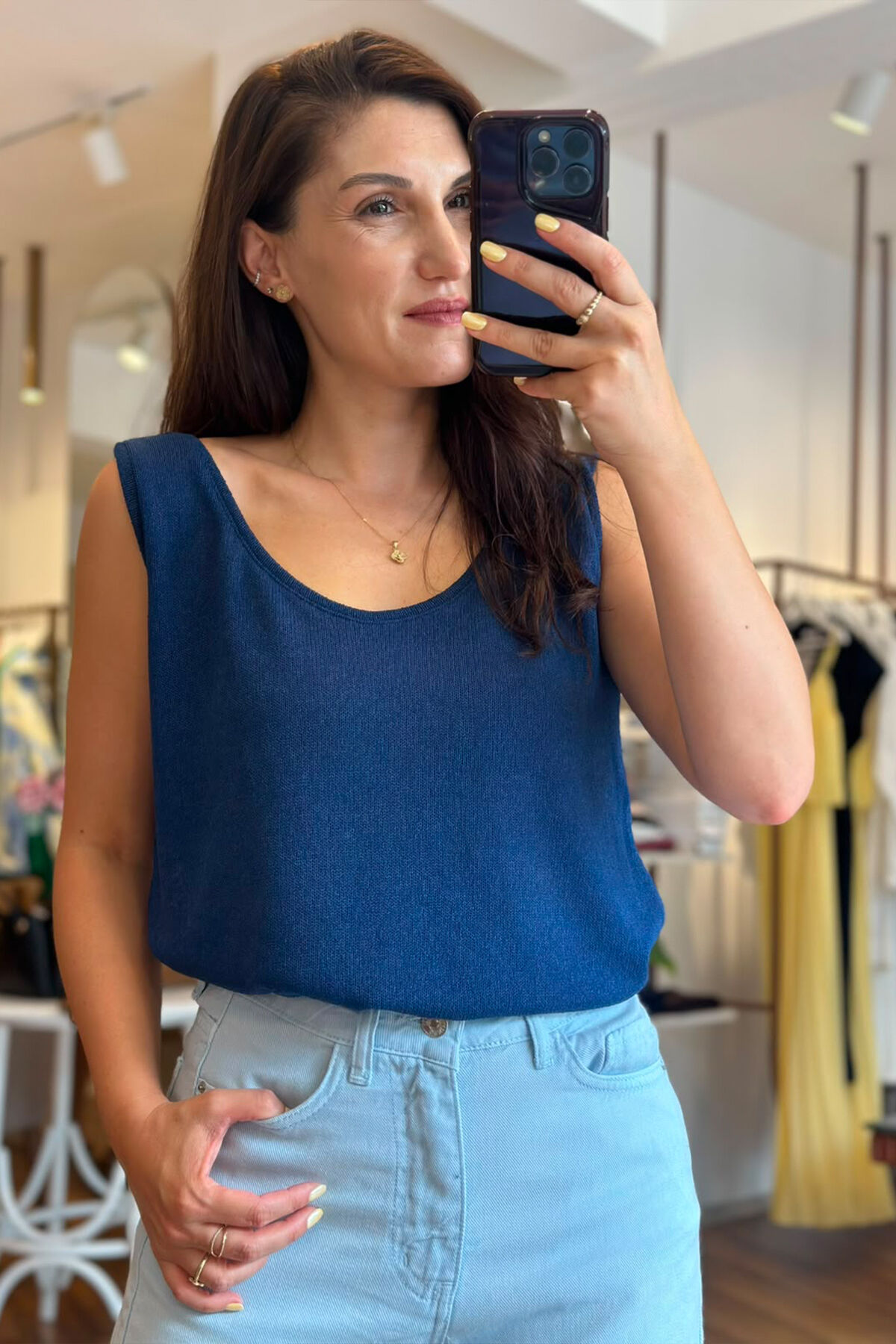 Lacivert Merserize Askılı Bluz
