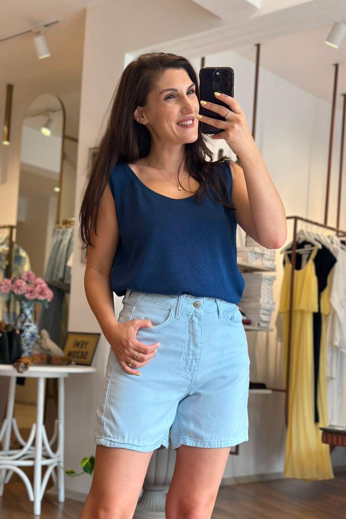Lacivert Merserize Askılı Bluz
