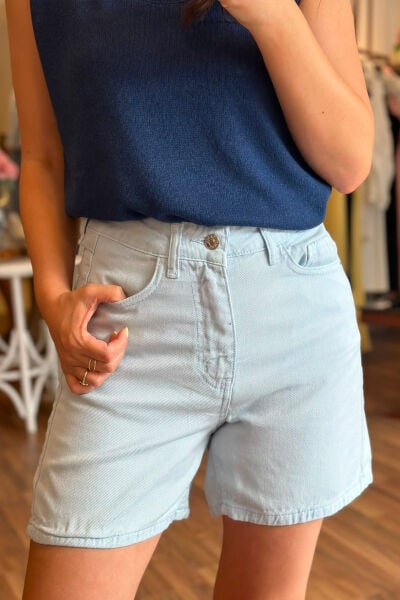 Açık Mavi Yumuşak Dokulu Denim şort