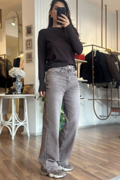 Kahverengi Yıkamalı Arabel Baggy Jean