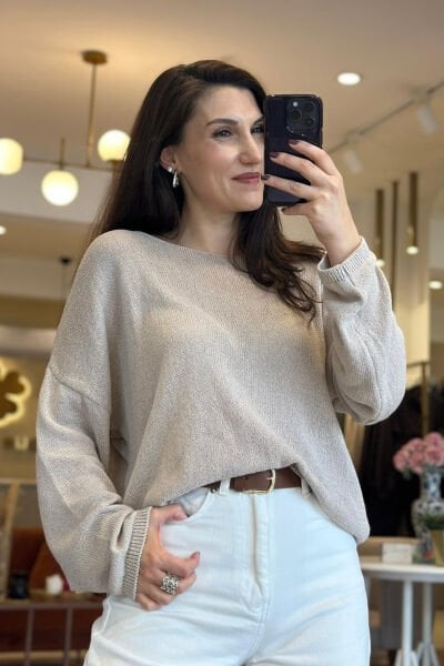 Taş Rengi Standart Beden Merserize Bluz