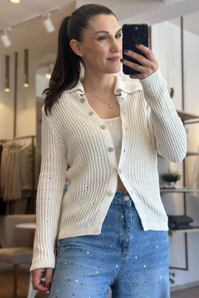 Ekru Standart Beden İkili Triko