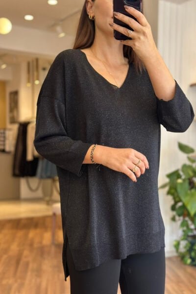 Siyah Simli Triko Bluz