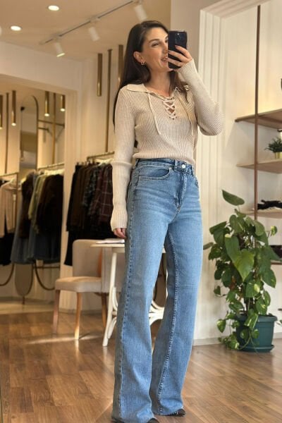 Zr Mavi Yıkamalı Likralı Straight Jean