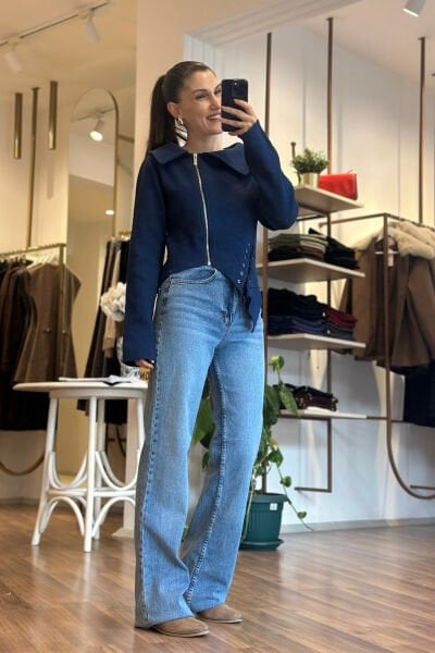 Zr Mavi Yıkamalı Likralı Straight Jean