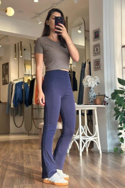 Brshka Lacivert Pamuklu Likralı İspanyol Paça Tayt