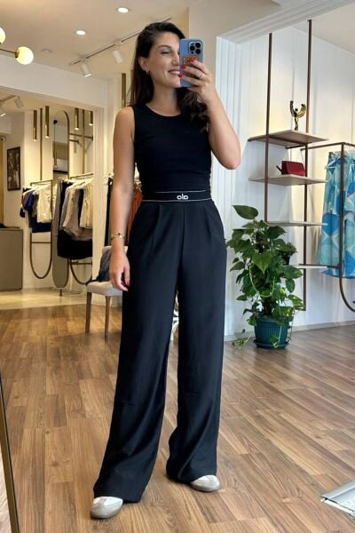 Siyah Krep Kumaş Palazzo Pantolon